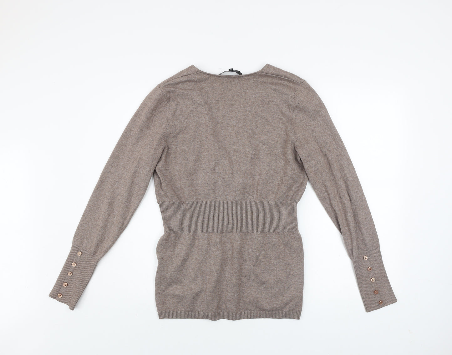 One Touch Women Beige V-Neck Long Sleeve Knit Jumper Size 12