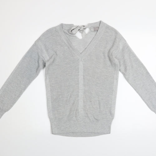 Next Women’s Grey V-Neck Bow Back Knit Jumper Size 12