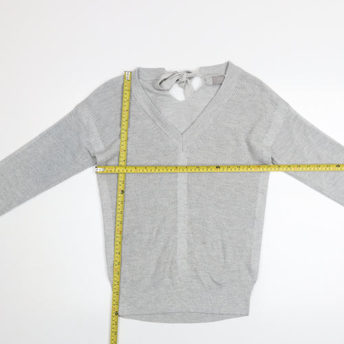 Next Women’s Grey V-Neck Bow Back Knit Jumper Size 12
