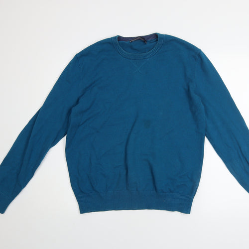 GAP Men's Blue Cotton Cashmere Crew Neck Jumper Size L