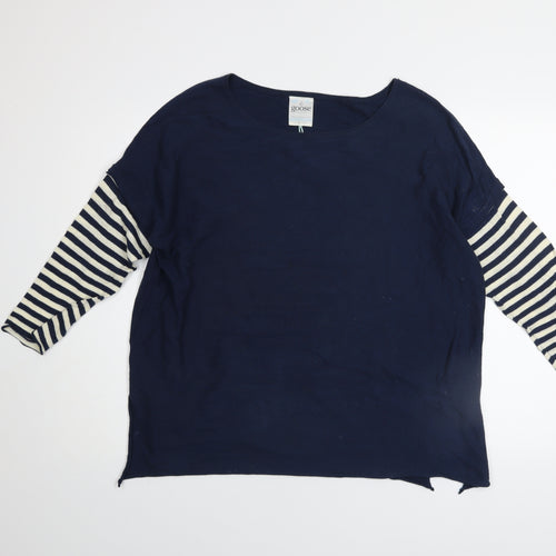 Goose Collection Women Blue Striped Cotton Pullover Jumper Size M