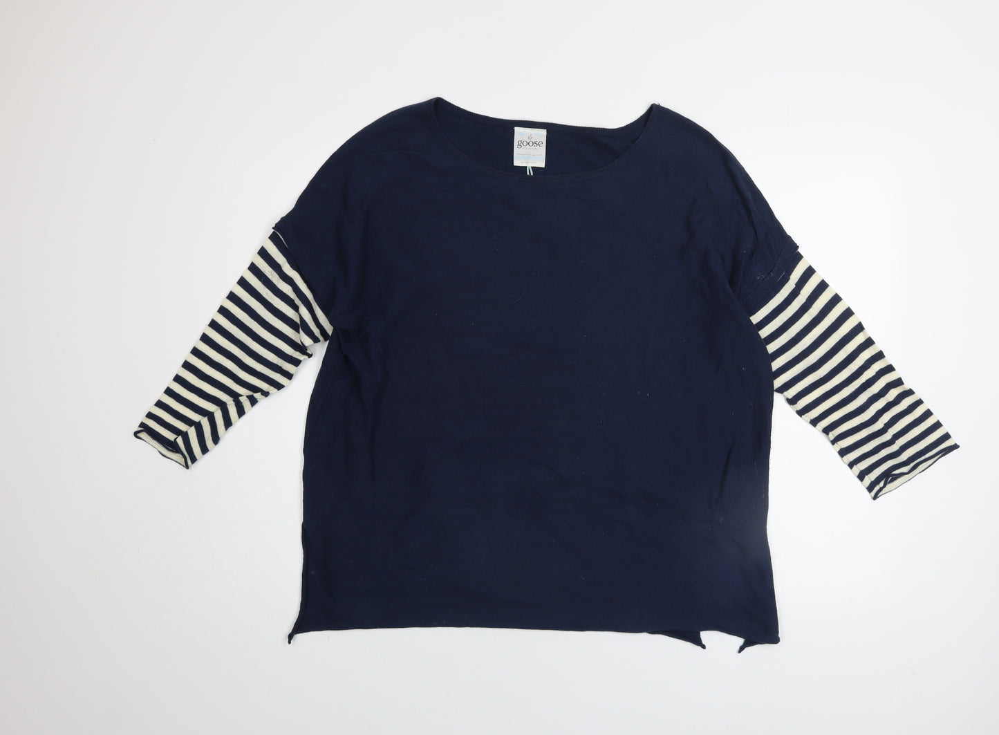 Goose Collection Women Blue Striped Cotton Pullover Jumper Size M