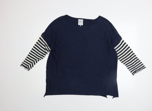 Goose Collection Women Blue Striped Cotton Pullover Jumper Size M