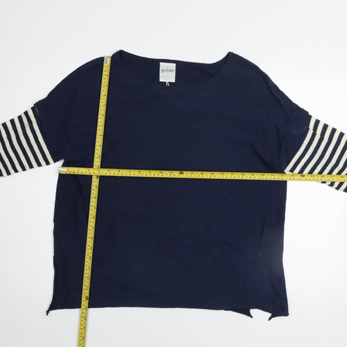Goose Collection Women Blue Striped Cotton Pullover Jumper Size M