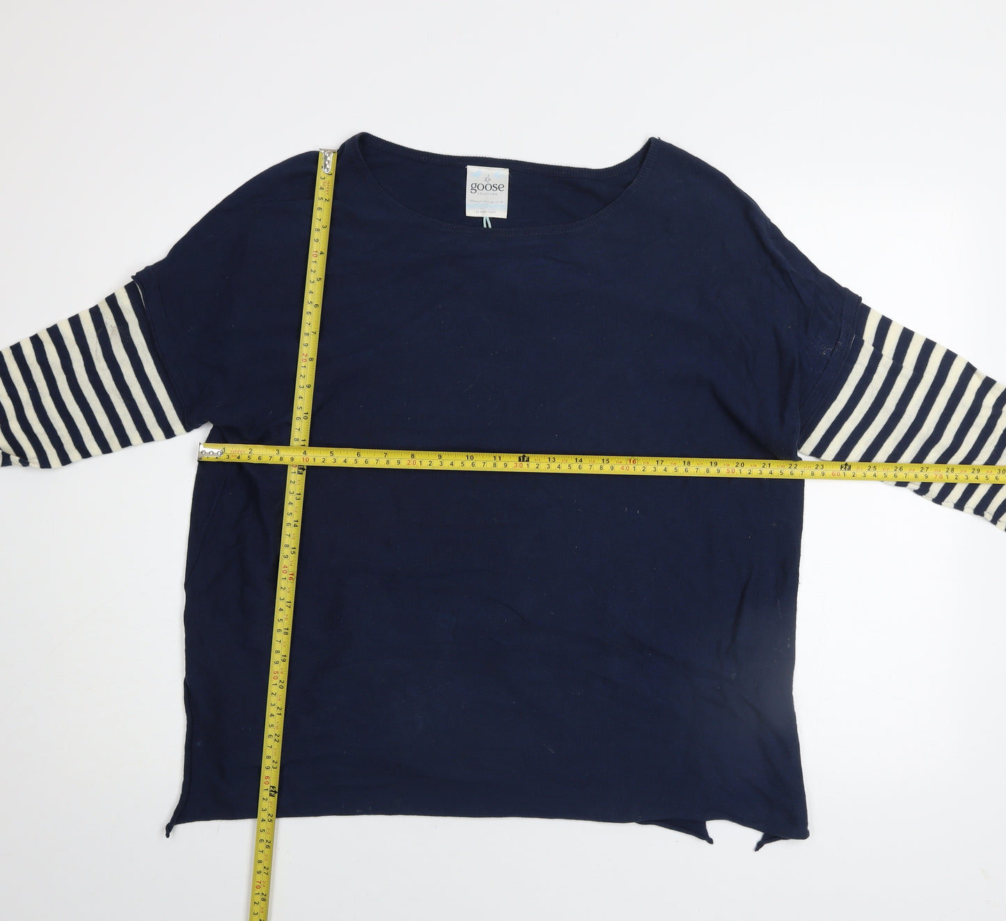 Goose Collection Women Blue Striped Cotton Pullover Jumper Size M