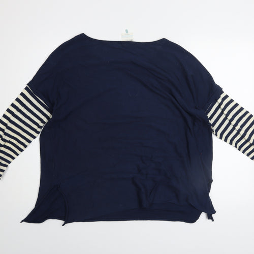 Goose Collection Women Blue Striped Cotton Pullover Jumper Size M