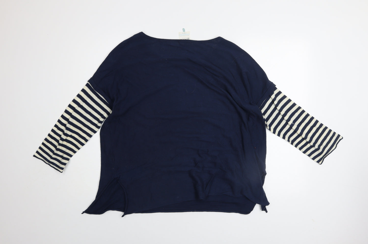 Goose Collection Women Blue Striped Cotton Pullover Jumper Size M