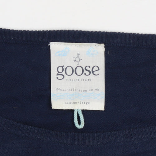 Goose Collection Women Blue Striped Cotton Pullover Jumper Size M