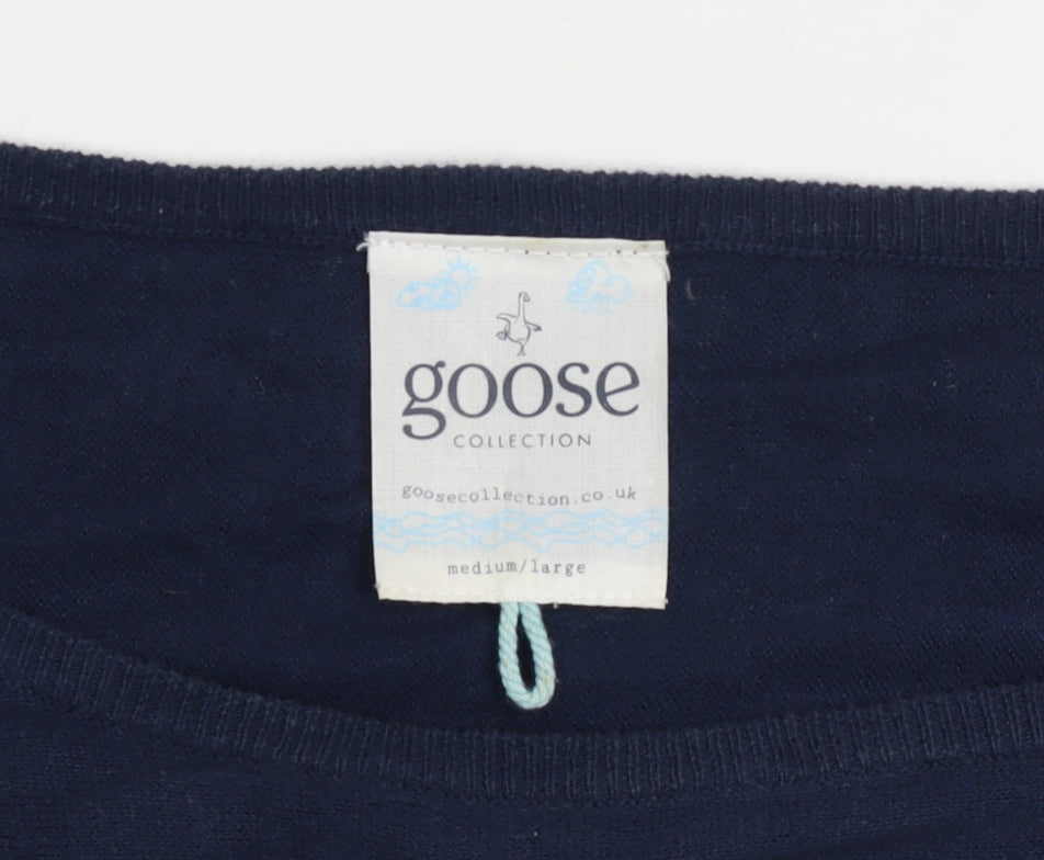 Goose Collection Women Blue Striped Cotton Pullover Jumper Size M