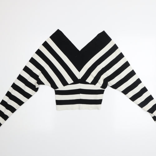 Quiz Women’s Black & White Striped V-Neck Dolman Sleeve Pullover Jumper Size S