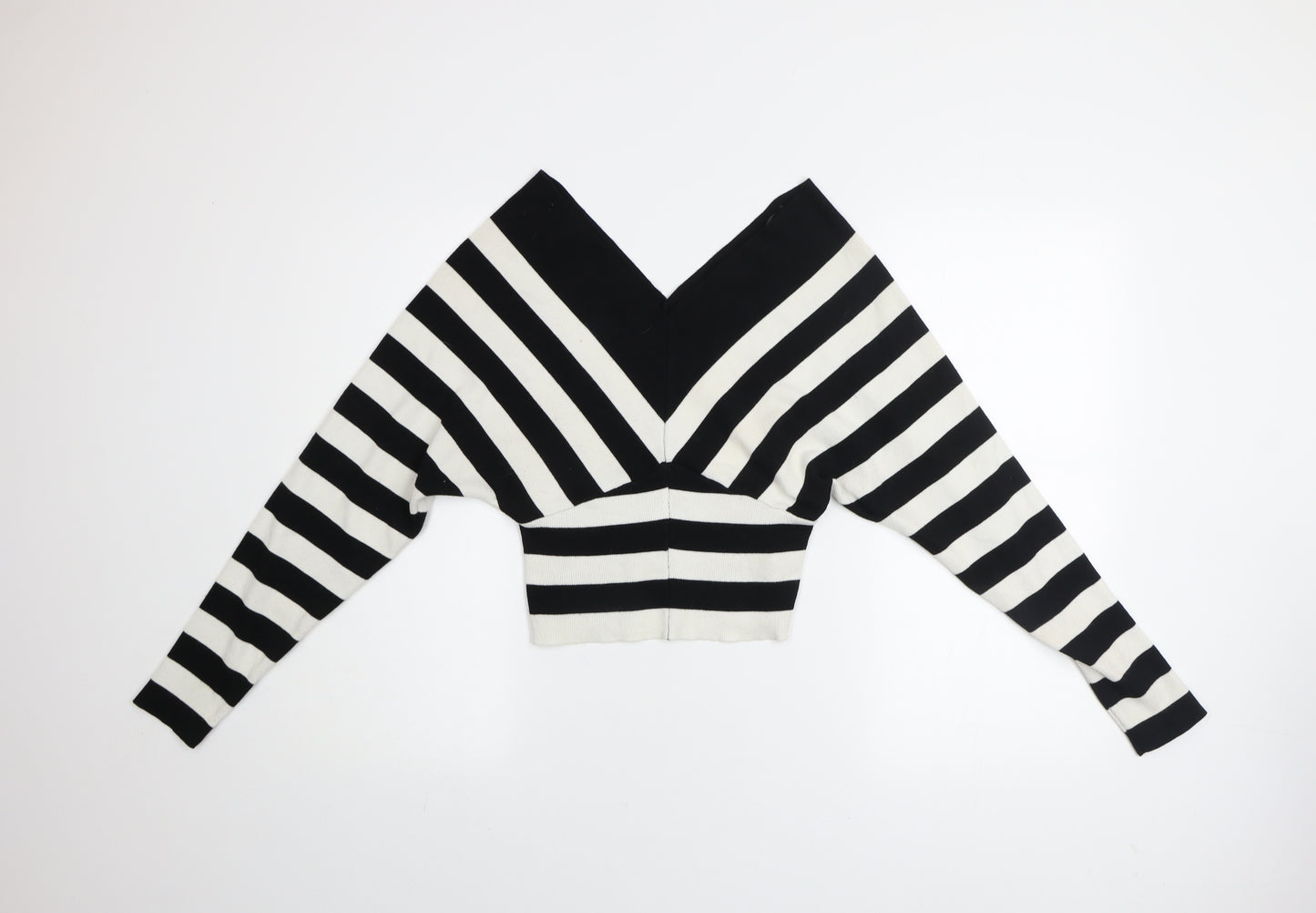Quiz Women’s Black & White Striped V-Neck Dolman Sleeve Pullover Jumper Size S