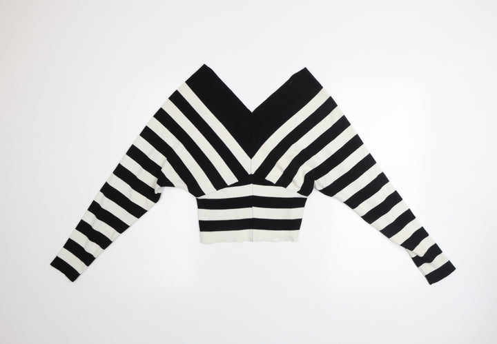 Quiz Women’s Black & White Striped V-Neck Dolman Sleeve Pullover Jumper Size S