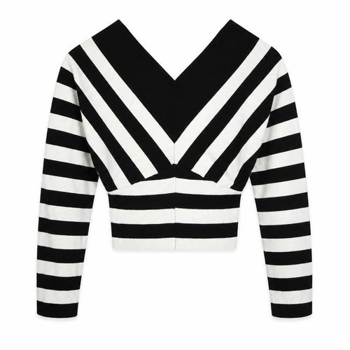 Quiz Women’s Black & White Striped V-Neck Dolman Sleeve Pullover Jumper Size S