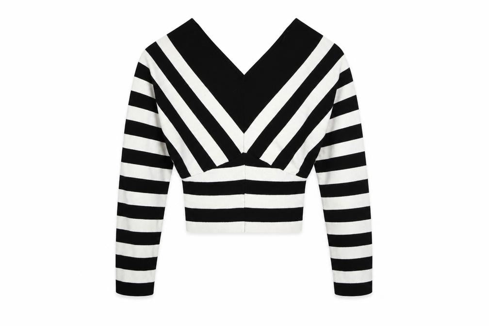 Quiz Women’s Black & White Striped V-Neck Dolman Sleeve Pullover Jumper Size S