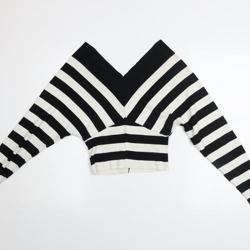 Quiz Women’s Black & White Striped V-Neck Dolman Sleeve Pullover Jumper Size S