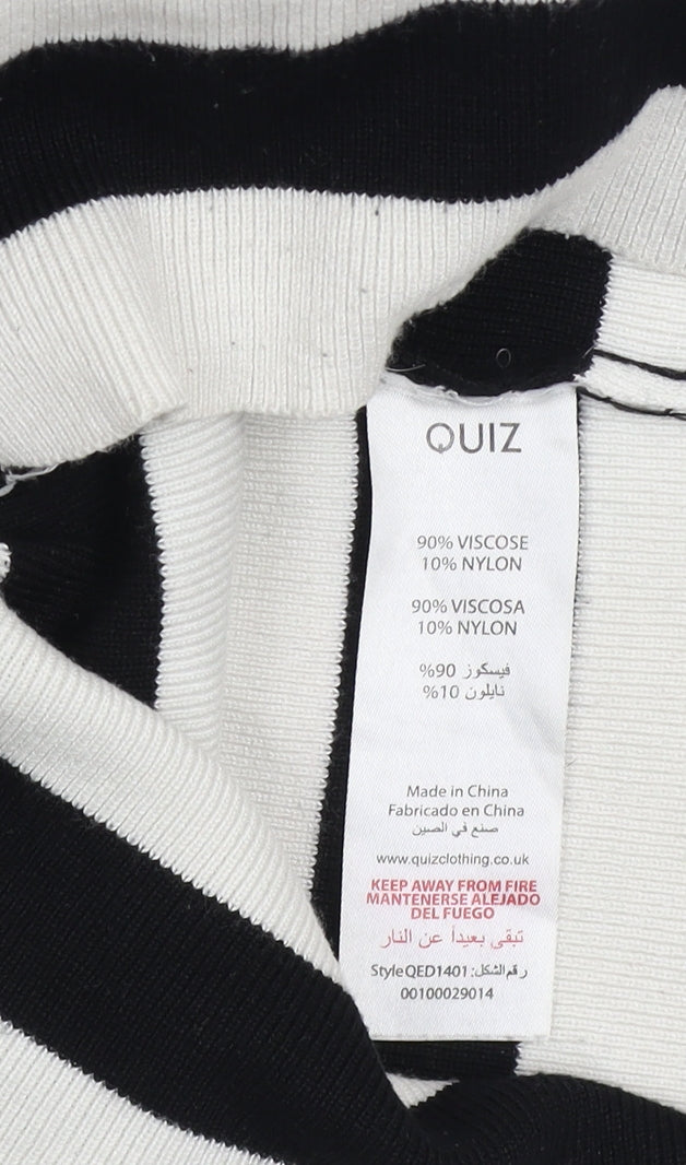 Quiz Women’s Black & White Striped V-Neck Dolman Sleeve Pullover Jumper Size S