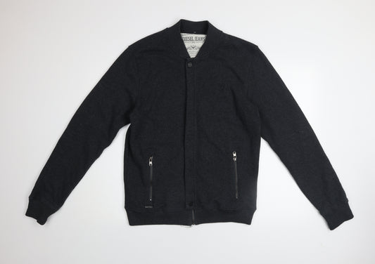 Diesel Jeans Men's Black Cotton Bomber Jacket L Regular Zip Pockets