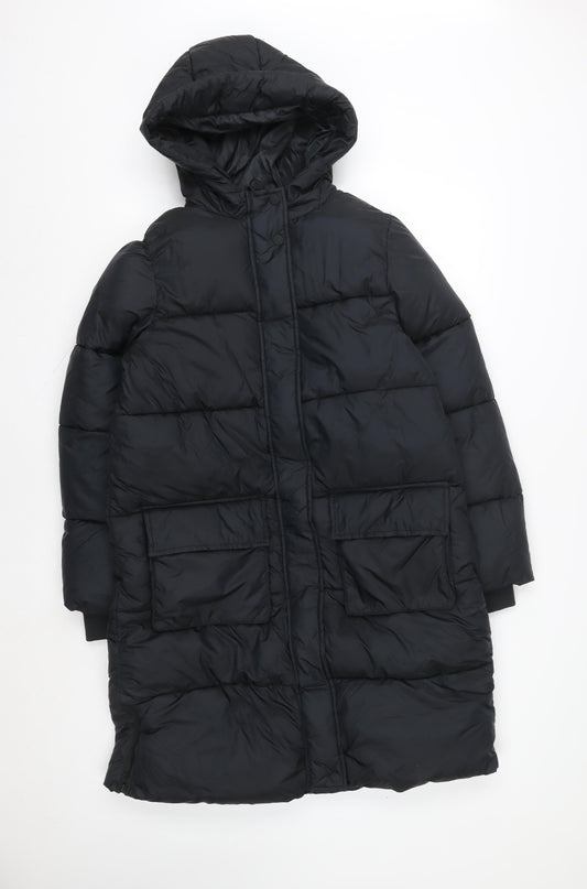 Marks and Spencer Girls Black Long Hooded Puffer Coat 12-13 Years Stormwear