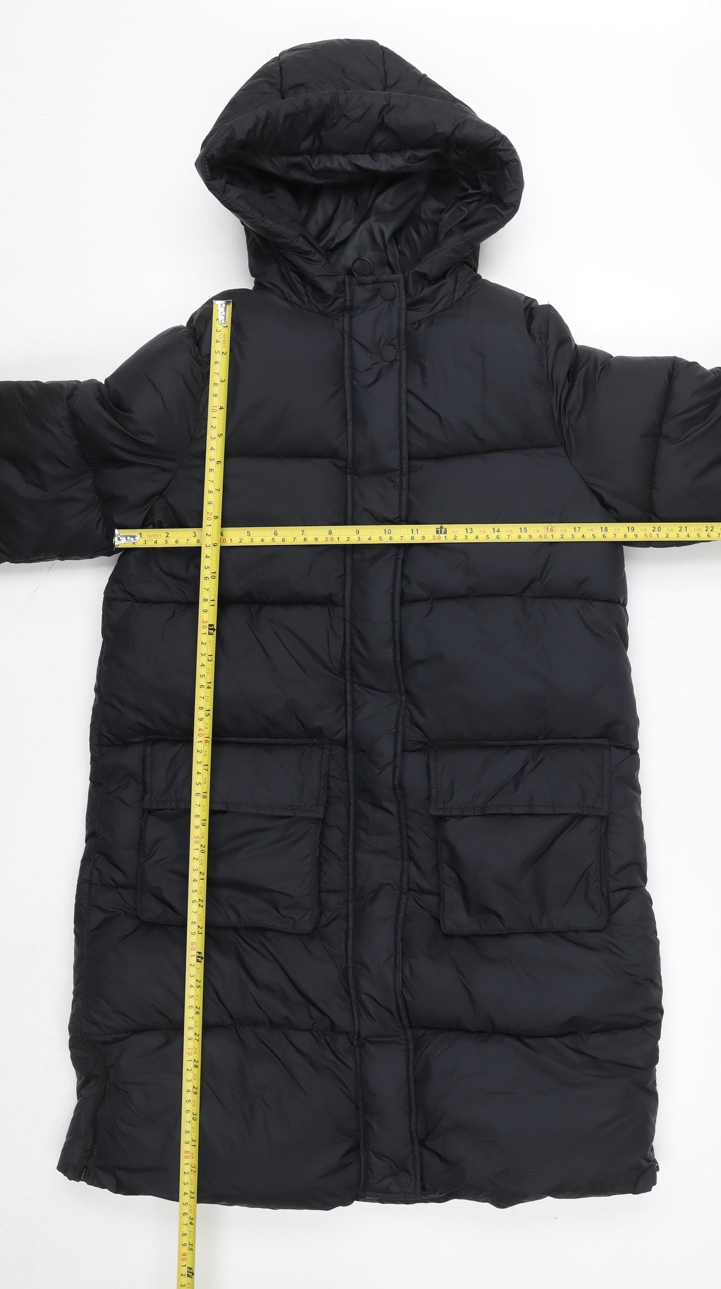 Marks and Spencer Girls Black Long Hooded Puffer Coat 12-13 Years Stormwear