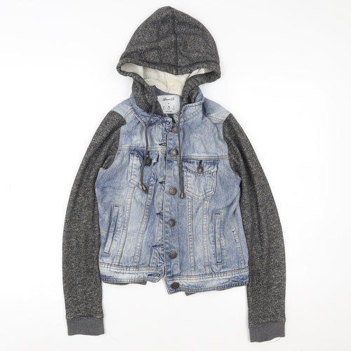 Denim Co. Womens Blue Cropped Hooded Bomber Jacket Size 6