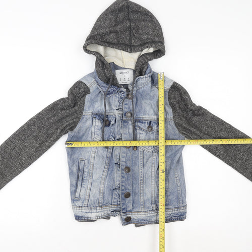 Denim Co. Womens Blue Cropped Hooded Bomber Jacket Size 6