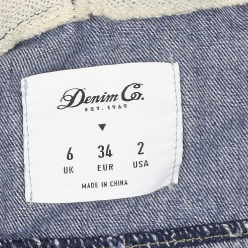 Denim Co. Womens Blue Cropped Hooded Bomber Jacket Size 6