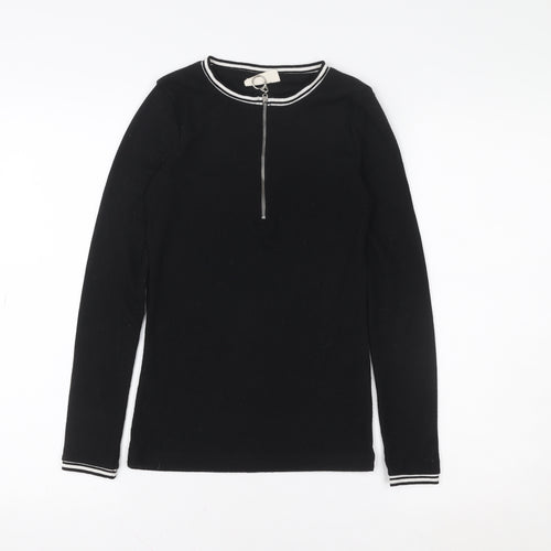 DENIMLAB Womens Black Long Sleeve Zip Neck Basic Top Size S