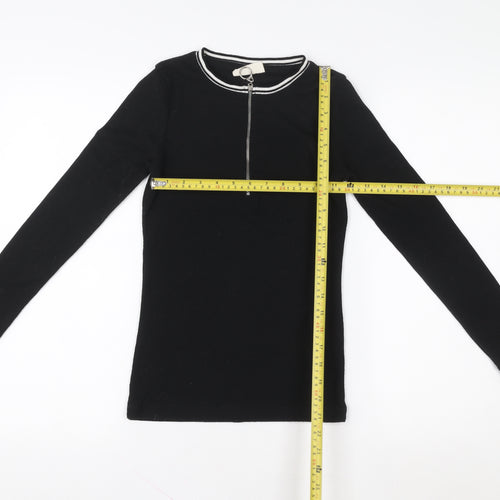 DENIMLAB Womens Black Long Sleeve Zip Neck Basic Top Size S