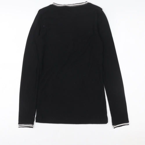 DENIMLAB Womens Black Long Sleeve Zip Neck Basic Top Size S