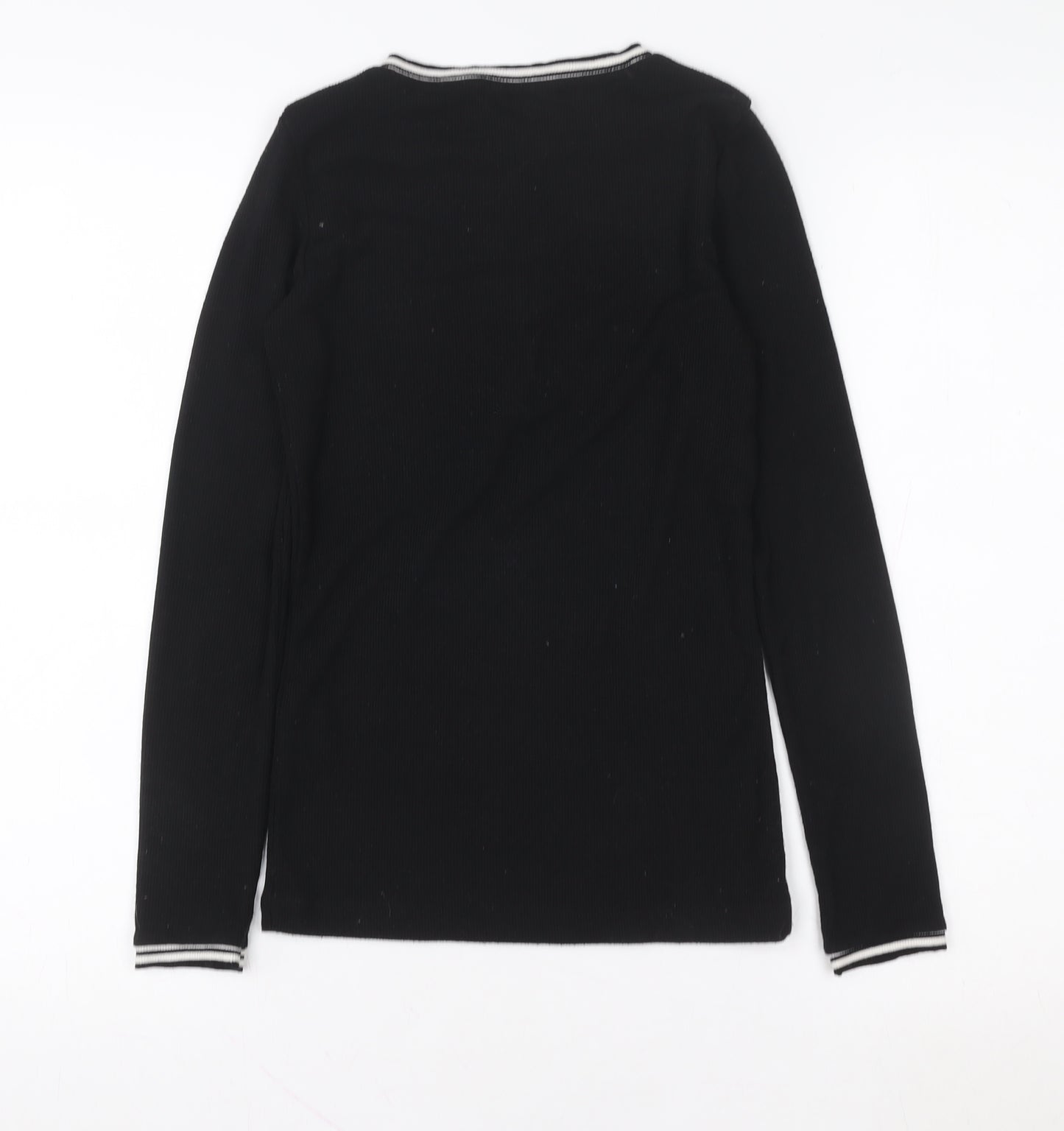 DENIMLAB Womens Black Long Sleeve Zip Neck Basic Top Size S
