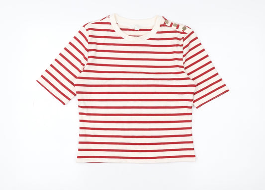 H&M Womens Red White Striped Short Sleeve Jersey T-Shirt Size 12