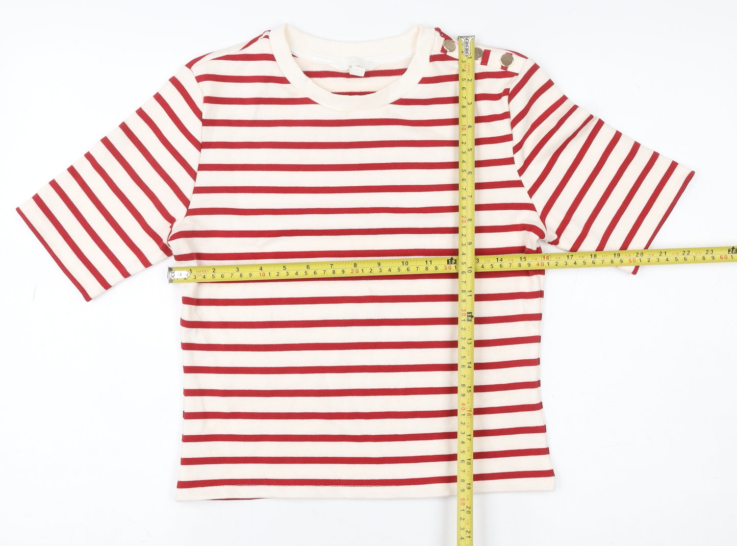 H&M Womens Red White Striped Short Sleeve Jersey T-Shirt Size 12