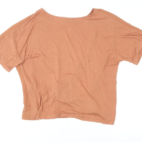 French Connection Womens Brown Relaxed Fit Boat Neck T-Shirt M