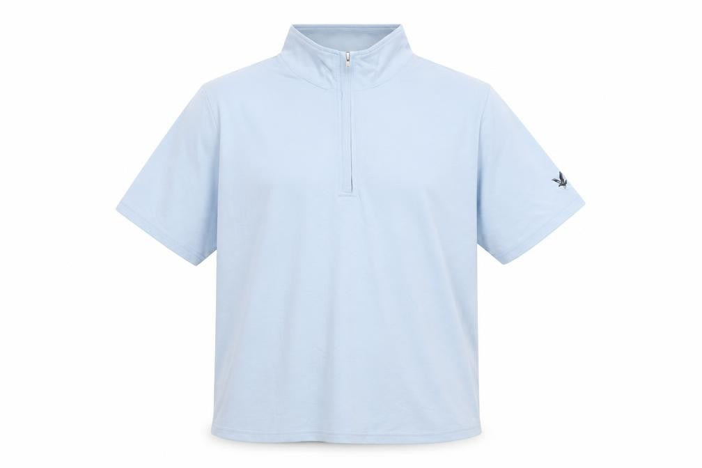 Front view of Lyle & Scott Men's Blue Short Sleeve 1/2 Zip Cotton Top LL