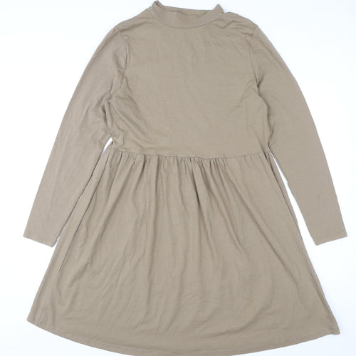 George Women Brown A-Line Long Sleeve High Neck Dress Size 16