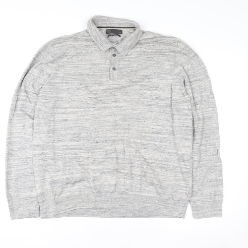 Marks and Spencer Men's Grey Cotton Henley Sweatshirt L