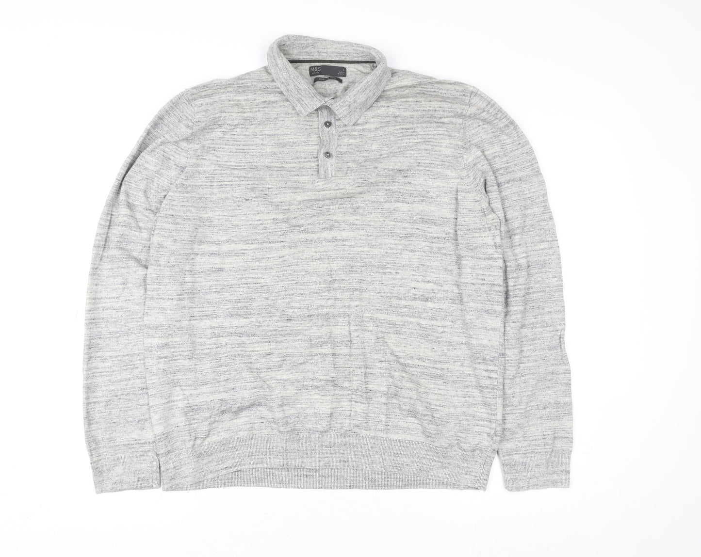 Marks and Spencer Men's Grey Cotton Henley Sweatshirt L