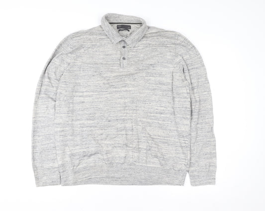 Marks and Spencer Men's Grey Cotton Henley Sweatshirt L