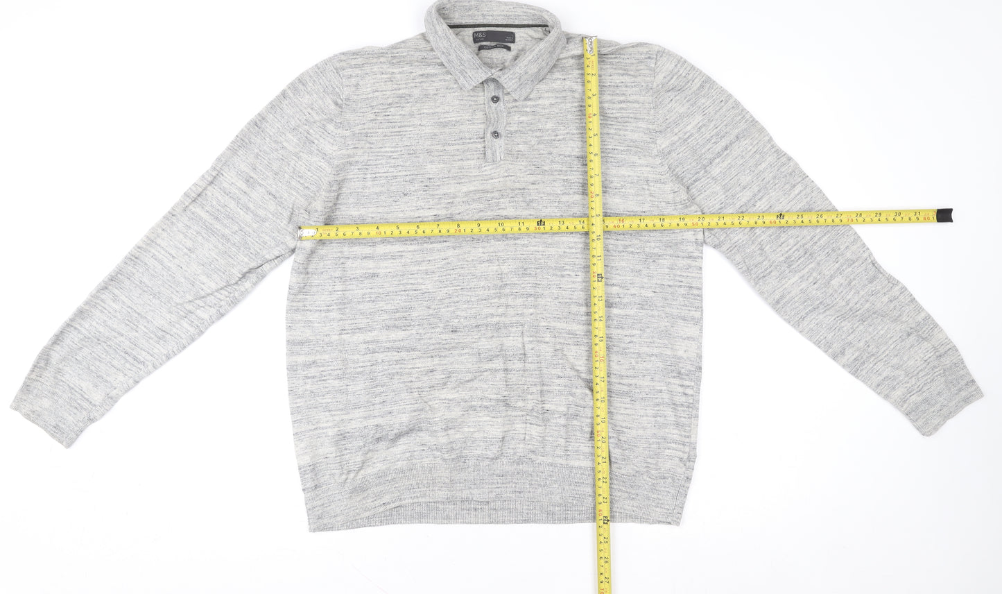 Marks and Spencer Men's Grey Cotton Henley Sweatshirt L