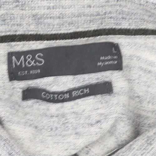Marks and Spencer Men's Grey Cotton Henley Sweatshirt L