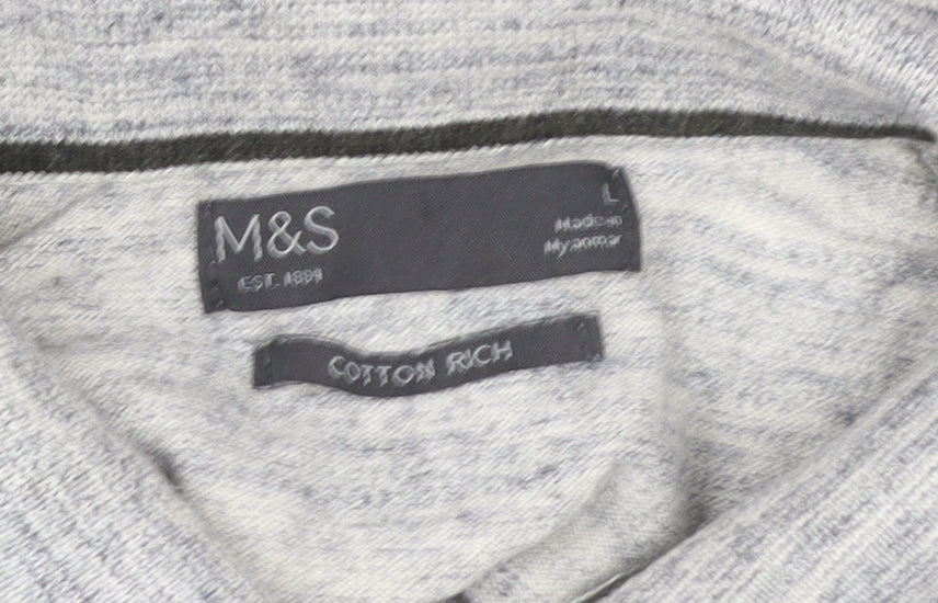 Marks and Spencer Men's Grey Cotton Henley Sweatshirt L