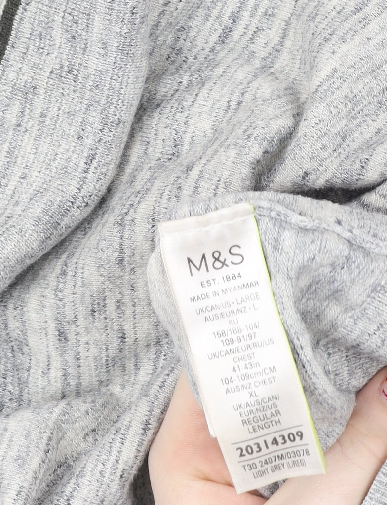 Marks and Spencer Men's Grey Cotton Henley Sweatshirt L