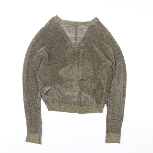 Zara Women Gold Cropped Zip Knit Cardigan Top Size S