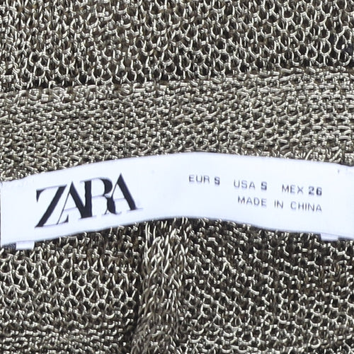 Zara Women Gold Cropped Zip Knit Cardigan Top Size S