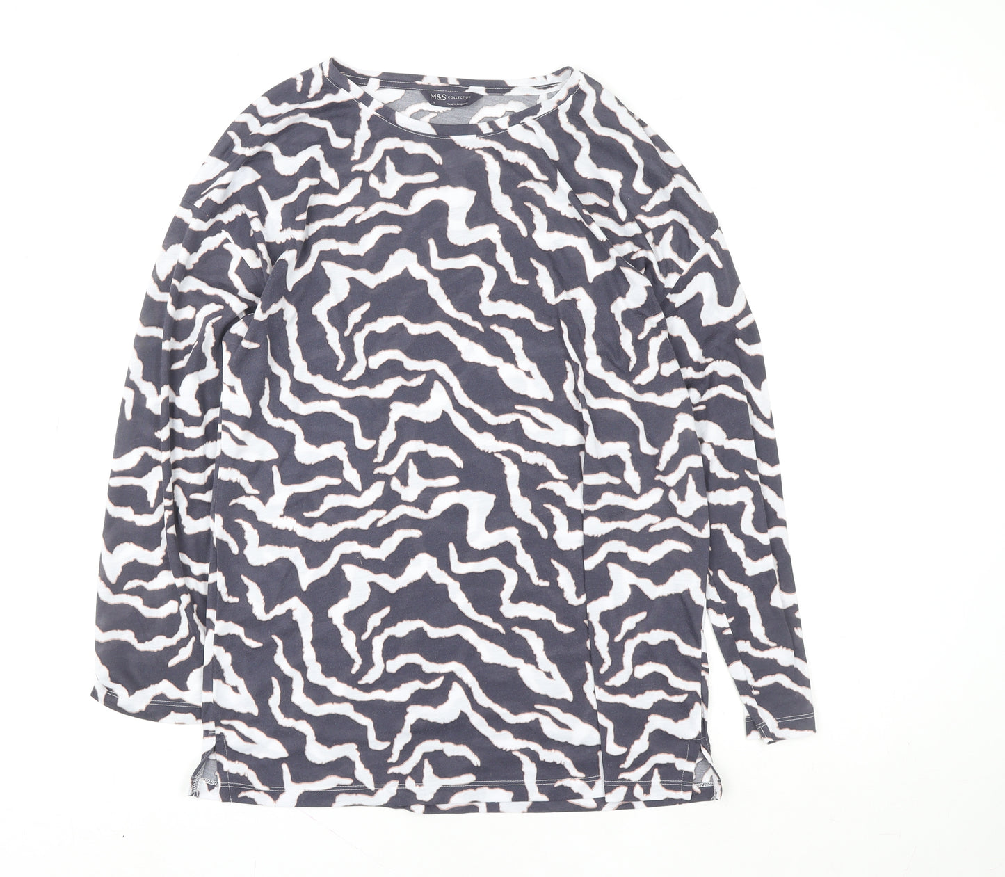 Marks and Spencer Women's Grey Animal Print Long Sleeve Jersey Top Size 12