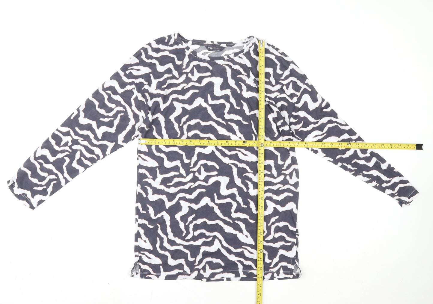 Marks and Spencer Women's Grey Animal Print Long Sleeve Jersey Top Size 12