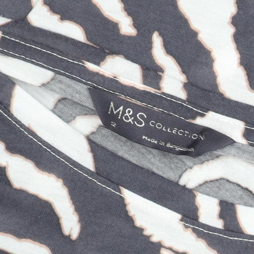 Marks and Spencer Women's Grey Animal Print Long Sleeve Jersey Top Size 12
