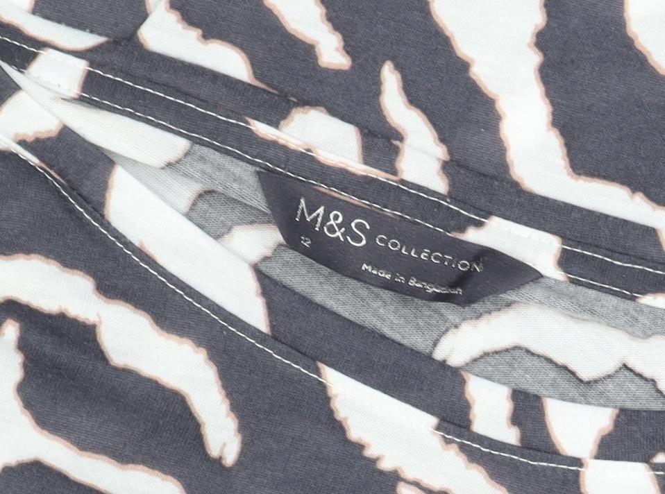 Marks and Spencer Women's Grey Animal Print Long Sleeve Jersey Top Size 12