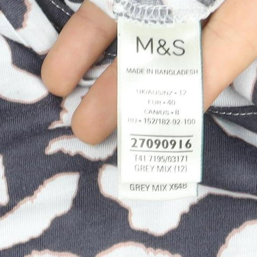 Marks and Spencer Women's Grey Animal Print Long Sleeve Jersey Top Size 12
