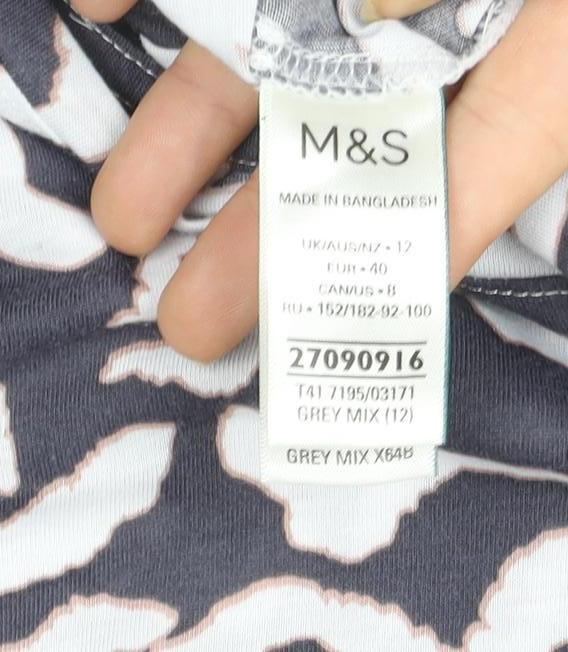 Marks and Spencer Women's Grey Animal Print Long Sleeve Jersey Top Size 12